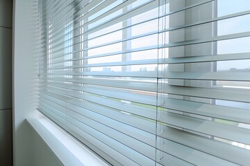 Obraz premium white Wooden blinds with sunlight. 