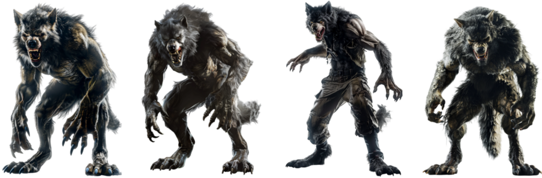 Pack of Werewolf set isolated against transparent backdrop