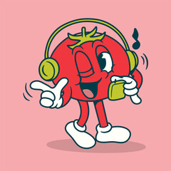 Tomato With Headset Mascot Vector Art, Illustration and Graphic