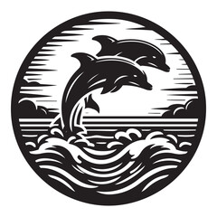 Dolphin silhouette isolated on white, Dolphin vector art, Dolphin silhouette, Dolphin illustration, Dolphin black and white vector, black and white Dolphin, Dolphin black and white vector illustration