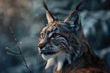 Obraz premium Close-up shot of a lynx in snowy environment
