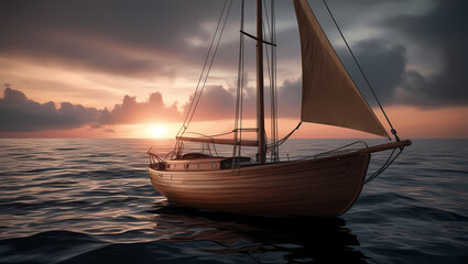 Sailboat Sunset View Generative AI