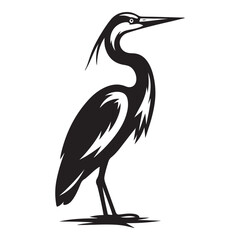 Obraz premium heron silhouette isolated on white, heron vector art, heron silhouette, heron illustration, heron black and white vector, black and white heron, heron black and white vector illustration, 