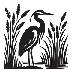 heron silhouette isolated on white, heron vector art, heron silhouette, heron illustration, heron black and white vector, black and white heron, heron black and white vector illustration, 