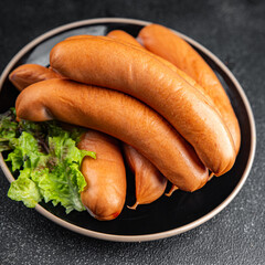 sausages meat pork or chicken, turkey fresh meal food snack on the table copy space food background...