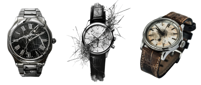 Pack of Watch with scratches set against transparent background