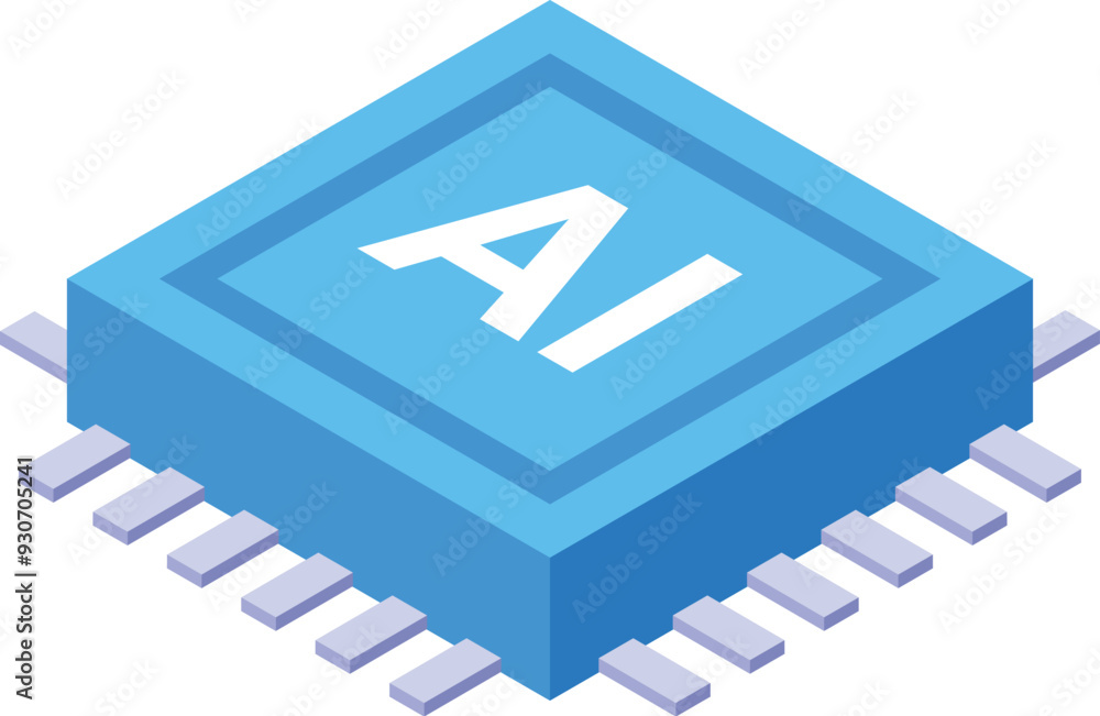 Poster blue microchip representing the power and potential of ai, symbolizing advanced computing and machin