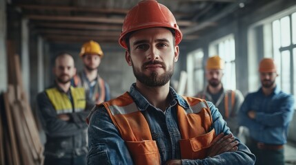 Group of workers show themselves as a team