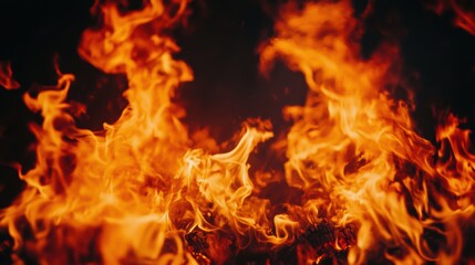 Close-up of vivid orange flames dancing against a dark background, capturing the intensity and dynamic movement of fire.