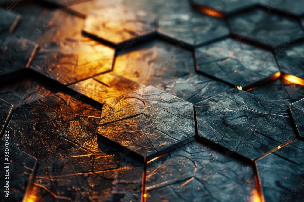Poster close up shot of a beautiful black and gold tiled floor with intricate designs