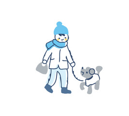 犬の散歩をしている男の子