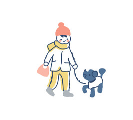 犬の散歩をしている男の子