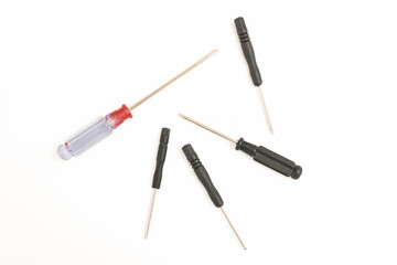 Set of screwdrivers on a white background