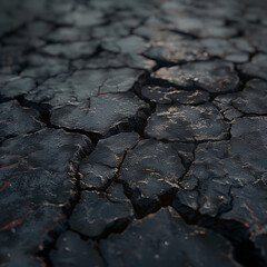 Cracked Asphalt Texture in Dark Setting
