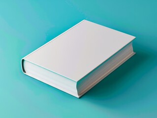 A white book on a blue background