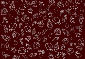 Seamless Christmas Pattern with Holiday Icons on Red Background