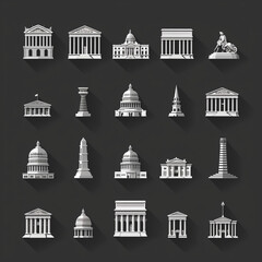 Isometric Monochrome Miniatures of Classical Landmarks
