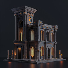 Fototapeta premium Isometric Miniature Model of a Gothic Tower at Night 