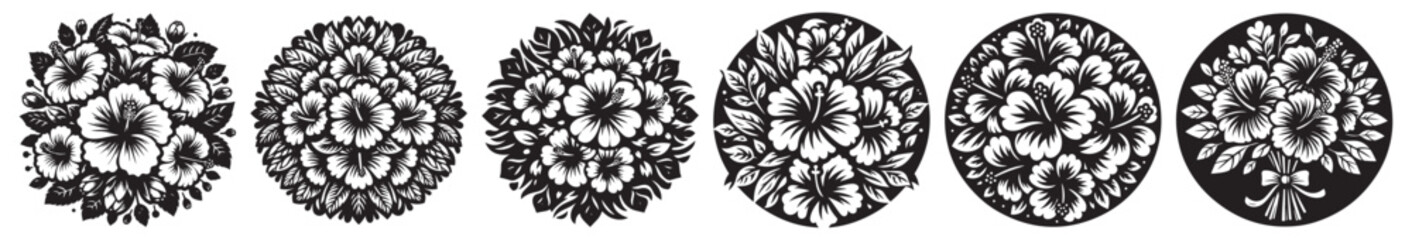 Hibiscus vector art, Hibiscus silhouette, Hibiscus illustration, Hibiscus black and white vector, black and white flower, Hibiscus flower silhouette, 