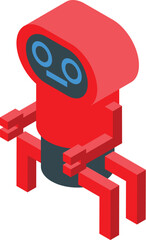 Red robot standing with legs spread isometric icon, concept of artificial intelligence