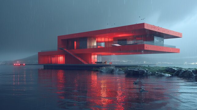Rainy Red Pavilion