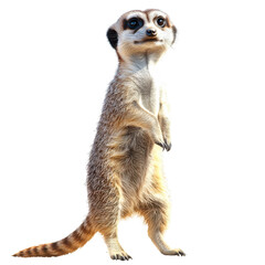 Fototapeta premium A curious meerkat standing on two legs, isolated, cut out.