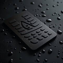 Wet Metal Plate with Abstract Design and Water Droplets
