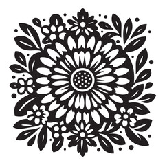 Daisy vector art, Daisy silhouette, Daisy illustration, Daisy black and white vector, black and white flower, abstract floral background