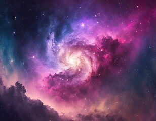 mesmerizing galaxy background featuring a swirling pink and purple nebula, this artwork captures an esoteric concept, blending elements of fantasy and astronomy to create an ethereal, otherworldly atm