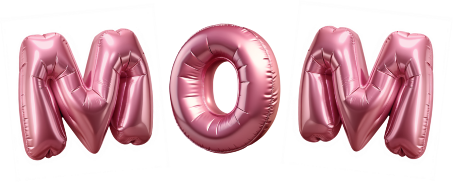 Happy Mother's Day balloons, Mom Text Metallic rose gold foil balloons. 3D Illustration Pink Helium balloons. Cutout PNG file - Powered by Adobe