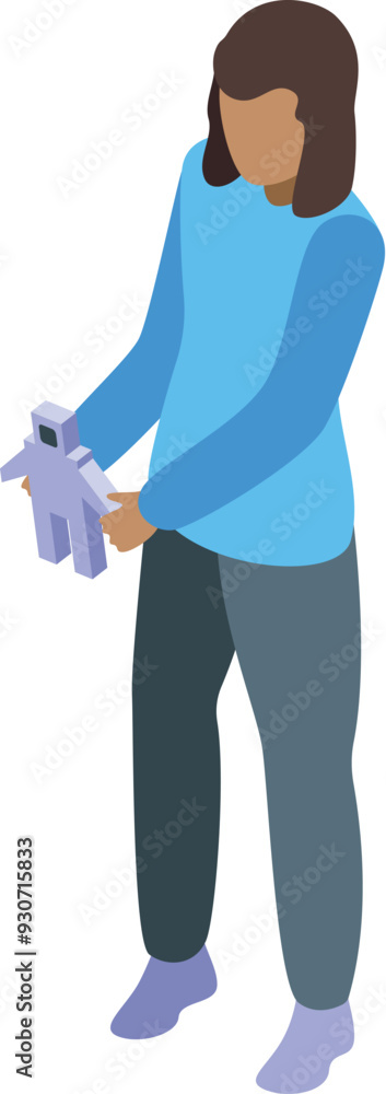 Poster robotics engineer is holding a small robot, showcasing the latest advancements in artificial intelli