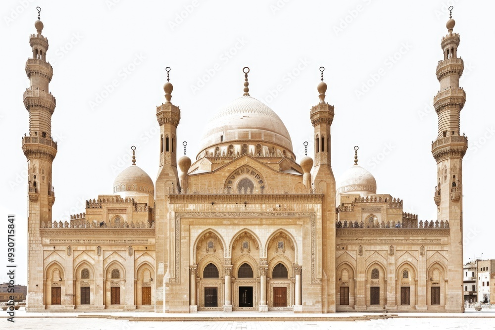 Poster a large beige building with a distinctive white dome, suitable for architectural or historical uses