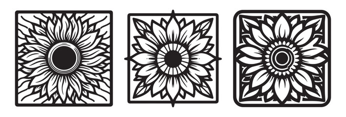 sunflower vector art, sunflower silhouette, sunflower black and white vector, black and white flower