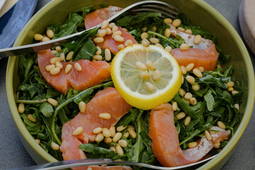 Citrus arugula salad. Grapefruit and pine nut arugula salad