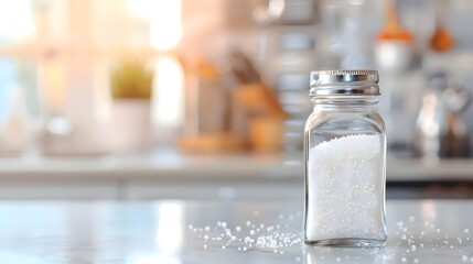 a salt shaker on the dining table. The concept of cooking in a restaurant and cafe, at home in the kitchen. Cook it yourself, taking courses on cooking delicious and beautiful food. 