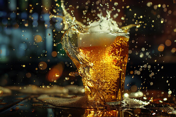 A glass of beer is poured into a glass