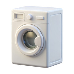 3D model of a white washing machine appliance with a front-loading door and minimalistic design. Ideal for laundry room or home appliance visualizations. Isolated on transparent background, png.