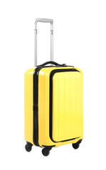 One new yellow suitcase isolated on white