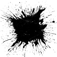 Black Ink Splash With Gritty Grunge Texture on White Background