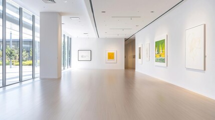 Fototapeta premium Modern art gallery interior with visitors