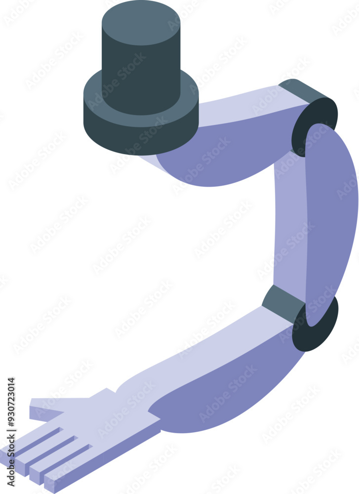 Poster robotic arm is holding a cylinder object in an isometric view
