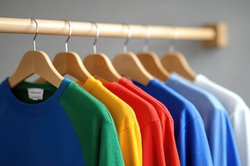 Obraz premium Colorful Assorted Clothing on Hangers in Closet - Slow Fashion and Chaos in Wardrobe