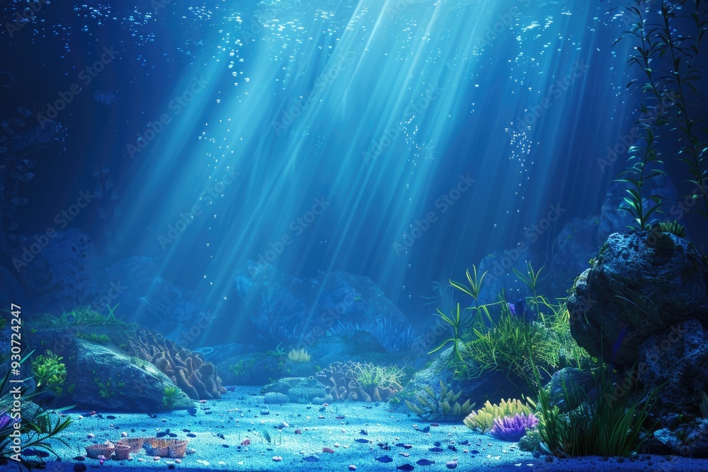 Poster submerged aquatic plants and a gentle stream in an underwater environment