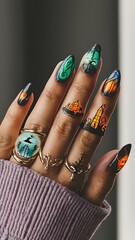Obraz premium Halloween nail art design featuring a mystical enchanted theme.
