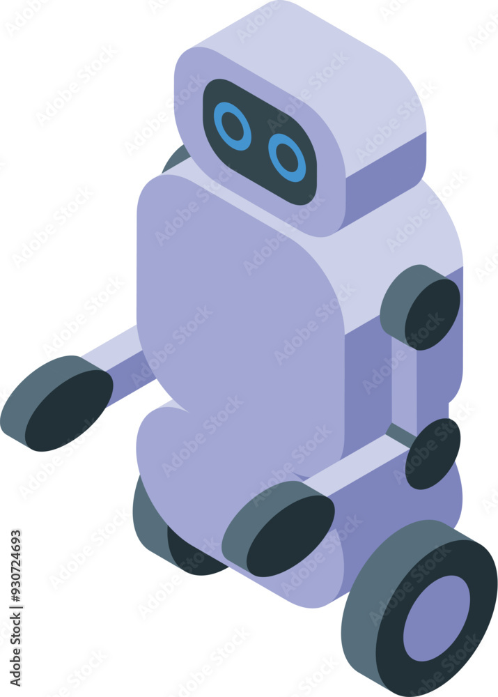 Poster modern robot moving on wheels isometric view