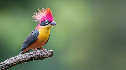 Fototapeta premium A vibrant, colorful bird with a red crest perched on a branch.
