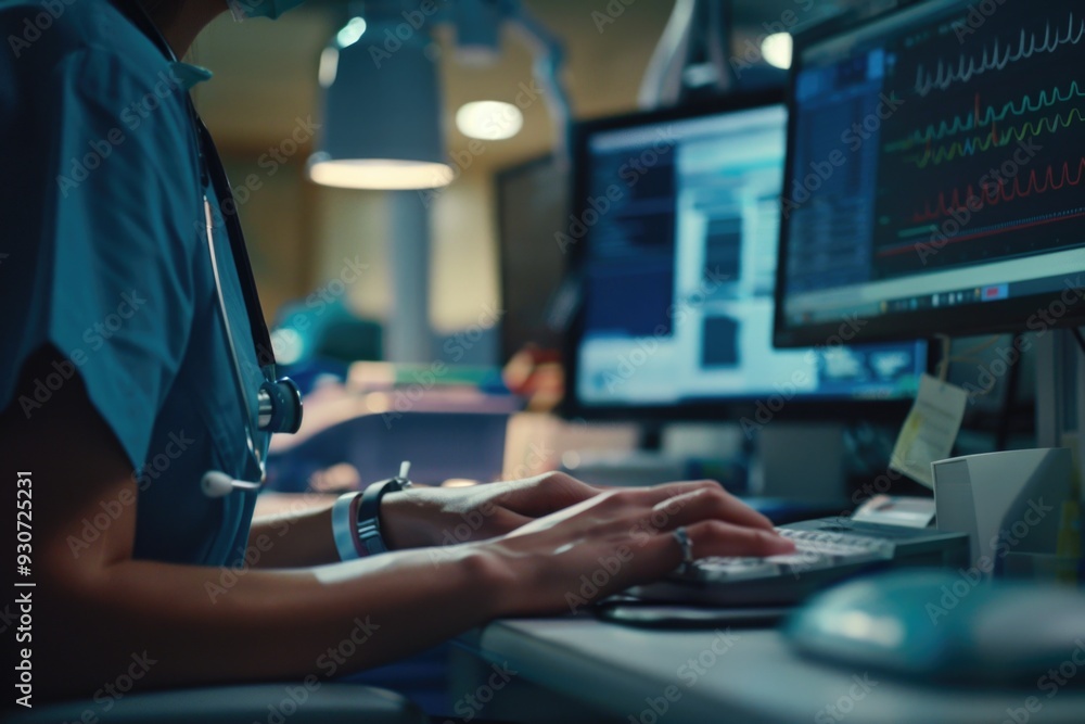 Aufkleber a person working at a desk with a laptop and keyboard