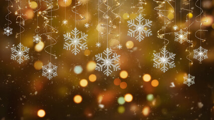 Golden snowflakes dance on a winter wonderland background, perfect for a festive Christmas celebration