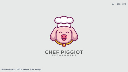 Cute Chef Pig Logo Template using modern style vector view