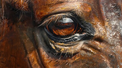Close-Up of a Horse's Eye in Oil Painting